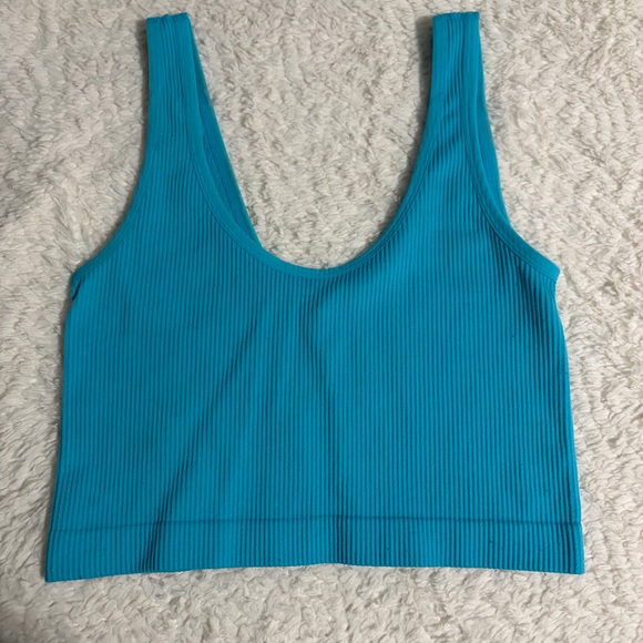 Women's Ribbed Turquoise Crop Top - Picture 2 of 2